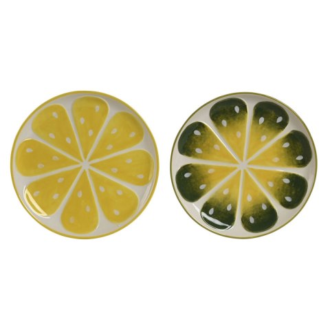Płaski Talerz Home ESPRIT Żółty Kolor Zielony Kamionka Cytrynowa 22,5 x 22,5 x 2,5 cm (2 Sztuk)