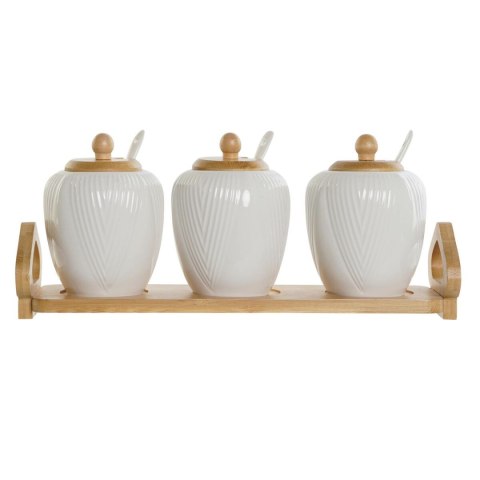 Pojemnik na Cukier DKD Home Decor Biały Naturalny Bambus Porcelana 31 x 9 x 7 cm 4 Części