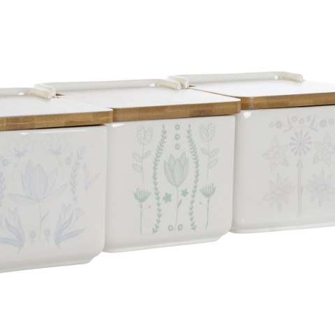 Solniczka z pokrywką DKD Home Decor Niebieski Biały Kolor Zielony Liliowy Bambus Scandi 750 ml 14 x 12,5 x 12 cm (3 Sztuk)