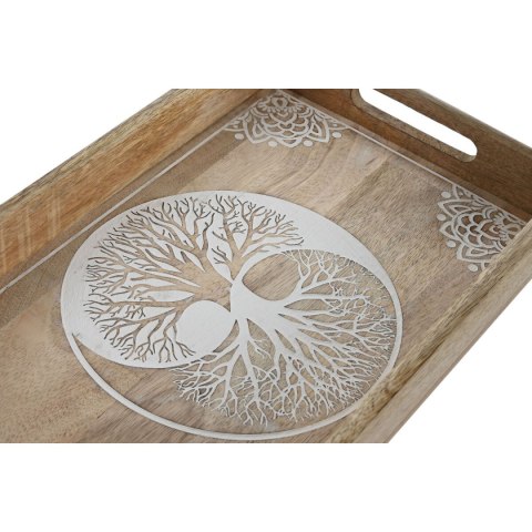 Tacka do przekąsek Home ESPRIT Biały Naturalny Drzewo Indianin Wytrawianie 43,5 x 27 x 5,5 cm (2 Sztuk)