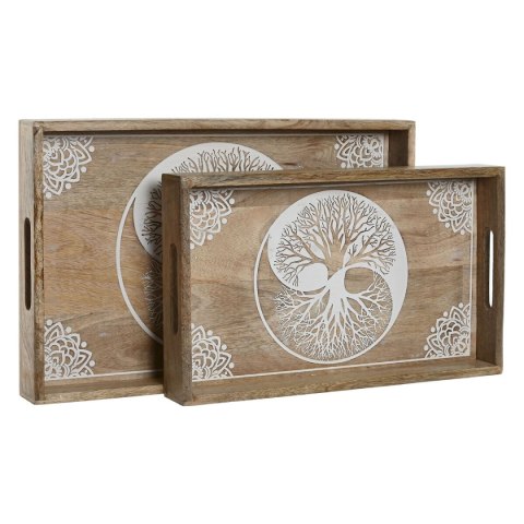 Tacka do przekąsek Home ESPRIT Biały Naturalny Drzewo Indianin Wytrawianie 43,5 x 27 x 5,5 cm (2 Sztuk)