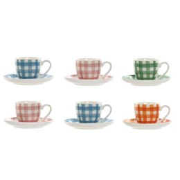 Zestaw 6 filiżanek z talerzykami Home ESPRIT Niebieski Biały Kolor Zielony Pomarańczowy Różowy Porcelana Paski Śródziemnomorski