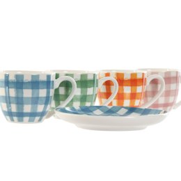 Zestaw 6 filiżanek z talerzykami Home ESPRIT Niebieski Biały Kolor Zielony Pomarańczowy Różowy Porcelana Paski Śródziemnomorski