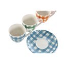 Zestaw 6 filiżanek z talerzykami Home ESPRIT Niebieski Biały Kolor Zielony Pomarańczowy Różowy Porcelana Paski Śródziemnomorski