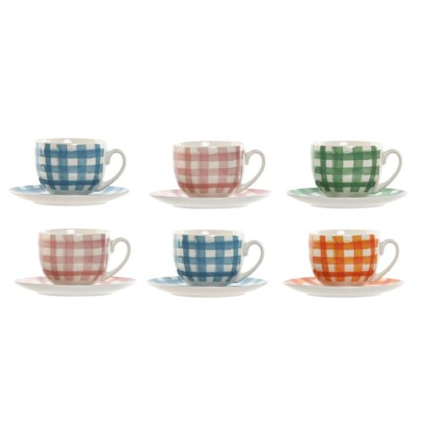 Zestaw 6 filiżanek z talerzykami Home ESPRIT Niebieski Kolor Zielony Pomarańczowy Różowy Porcelana Paski Śródziemnomorski 240 ml