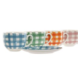 Zestaw 6 filiżanek z talerzykami Home ESPRIT Niebieski Kolor Zielony Pomarańczowy Różowy Porcelana Paski Śródziemnomorski 240 ml
