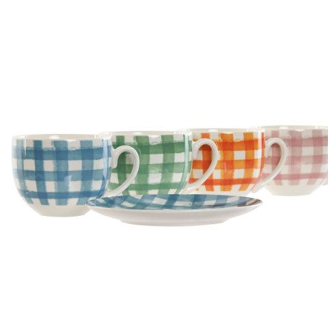 Zestaw 6 filiżanek z talerzykami Home ESPRIT Niebieski Kolor Zielony Pomarańczowy Różowy Porcelana Paski Śródziemnomorski 240 ml