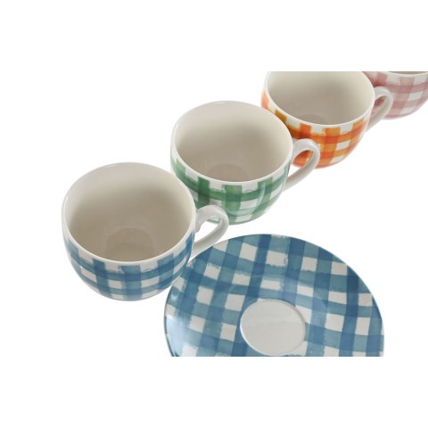 Zestaw 6 filiżanek z talerzykami Home ESPRIT Niebieski Kolor Zielony Pomarańczowy Różowy Porcelana Paski Śródziemnomorski 240 ml