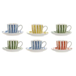 Zestaw 6 filiżanek z talerzykami Home ESPRIT Żółty Niebieski Kolor Zielony Koral Porcelana Paski Śródziemnomorski 90 ml