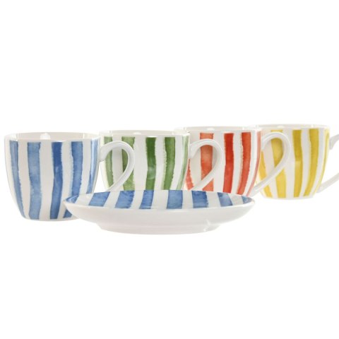 Zestaw 6 filiżanek z talerzykami Home ESPRIT Żółty Niebieski Kolor Zielony Koral Porcelana Paski Śródziemnomorski 90 ml