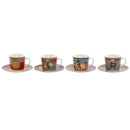 Zestaw filiżanek i talerzyków Home ESPRIT Żółty Czerwony Porcelana 220 ml 15,6 x 15,6 x 1,7 cm (4 Sztuk)