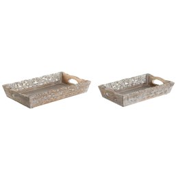 Zestaw tacek Home ESPRIT Biały Naturalny Drewno mango 40,5 x 25,5 x 6,5 cm (2 Sztuk)