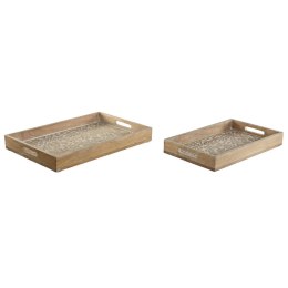 Zestaw tacek Home ESPRIT Biały Naturalny Drewno mango Drewno MDF 44 x 29 x 5 cm (2 Sztuk)