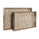 Zestaw tacek Home ESPRIT Biały Naturalny Drewno mango Drewno MDF 44 x 29 x 5 cm (2 Sztuk)