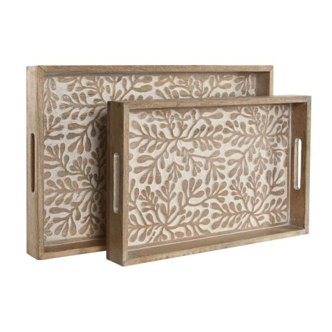 Zestaw tacek Home ESPRIT Biały Naturalny Drewno mango Drewno MDF 44 x 29 x 5 cm (2 Sztuk)