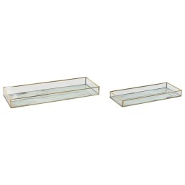 Zestaw tacek Home ESPRIT Biały Złoty Metal Szkło 42 x 15 x 4 cm (2 Sztuk)