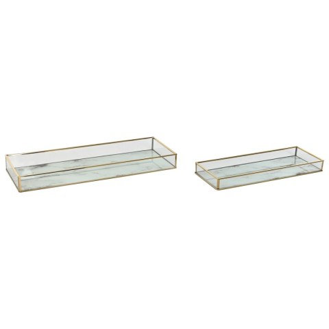 Zestaw tacek Home ESPRIT Biały Złoty Metal Szkło 42 x 15 x 4 cm (2 Sztuk)