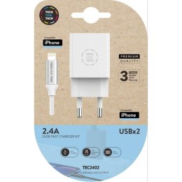 Ładowarka ścienna + kabel lightning MIFI Tech One Tech TEC2402 Biały Pojedyńczy Lightning