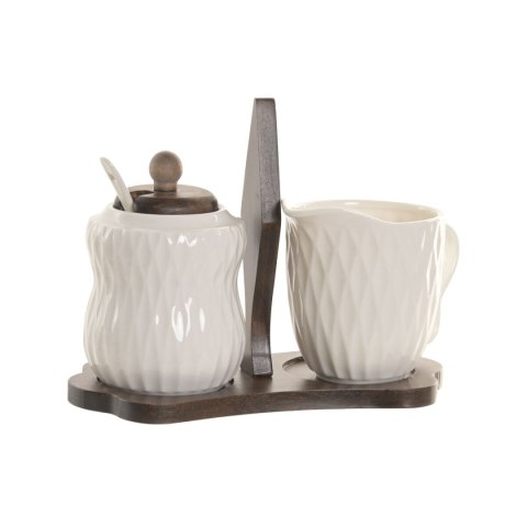 Pojemnik na Cukier Home ESPRIT Biały Ceimnobrązowy Bambus Porcelana 19,5 X 9 X 15 CM 2 Części