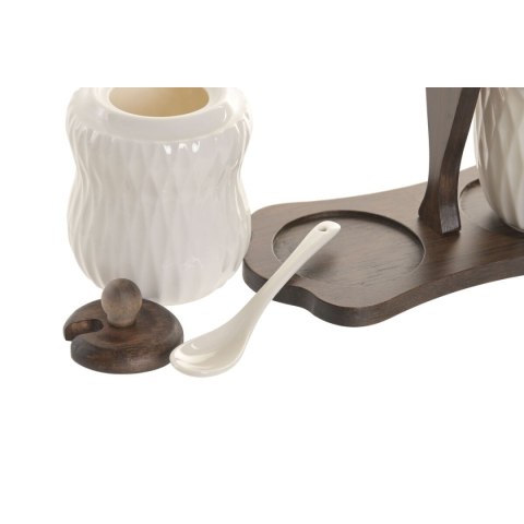 Pojemnik na Cukier Home ESPRIT Biały Ceimnobrązowy Bambus Porcelana 19,5 X 9 X 15 CM 2 Części