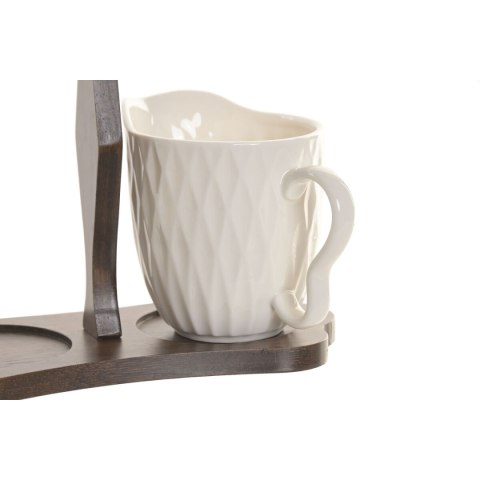 Pojemnik na Cukier Home ESPRIT Biały Ceimnobrązowy Bambus Porcelana 19,5 X 9 X 15 CM 2 Części