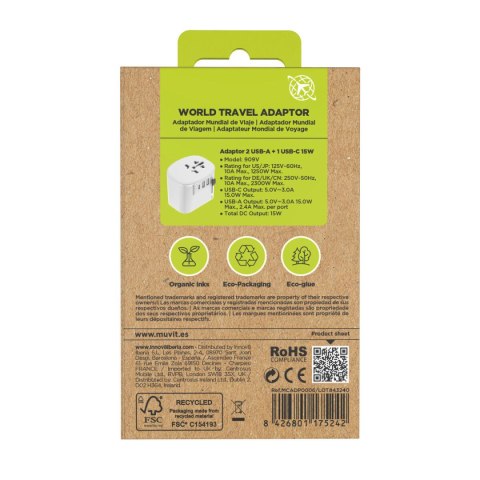 Uniwersalny Adapter Turystyczny do Gniazdka Muvit MCADP0006 Biały 150 W 15 w