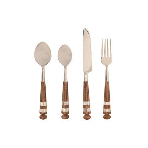 Zastawa stołowa Home ESPRIT Biały Srebrzysty Naturalny Stal nierdzewna Drewno akacjowe 4,5 X 2 X 21 CM 16 Części