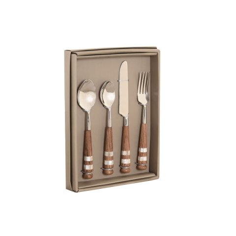 Zastawa stołowa Home ESPRIT Biały Srebrzysty Naturalny Stal nierdzewna Drewno akacjowe 4,5 X 2 X 21 CM 16 Części
