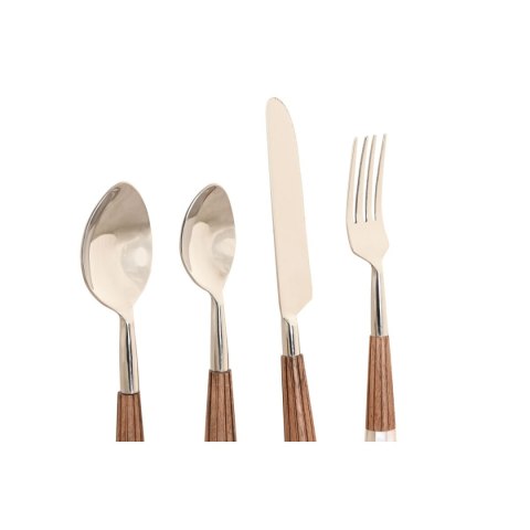 Zastawa stołowa Home ESPRIT Biały Srebrzysty Naturalny Stal nierdzewna Drewno akacjowe 4,5 X 2 X 21 CM 16 Części