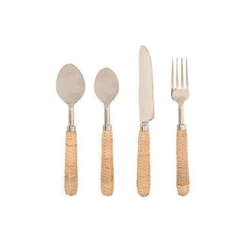 Zastawa stołowa Home ESPRIT Srebrzysty Naturalny Stal nierdzewna Rattan 4,5 X 2 X 21 CM 16 Części