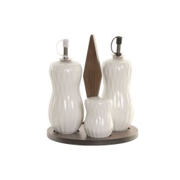 Zestaw do oliwy i octu Home ESPRIT Biały Ceimnobrązowy Bambus Porcelana 17 x 17 x 19 cm