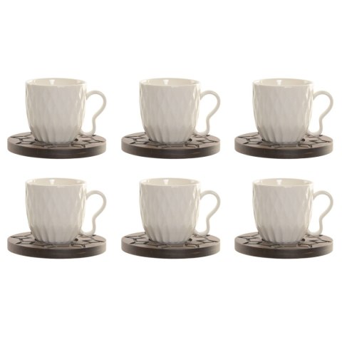 Zestaw filiżanek do kawy Home ESPRIT Biały Ceimnobrązowy Bambus Porcelana 90 ml 6 Części