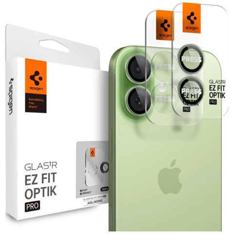 Osłona aparatu Spigen Optik Pro Glas.TR "EZ FIT" Camera Protector 2szt do iPhone 17 / 16 / 16 Plus zielony