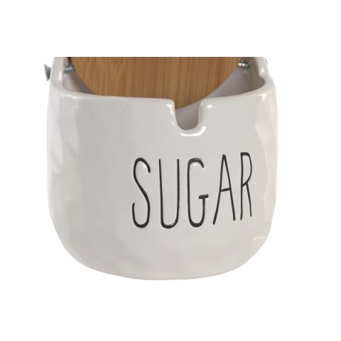 Pojemnik na Cukier Home ESPRIT Biały Naturalny Bambus Porcelana 10 x 10 x 9 cm