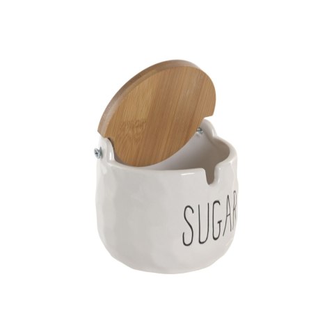 Pojemnik na Cukier Home ESPRIT Biały Naturalny Bambus Porcelana 10 x 10 x 9 cm