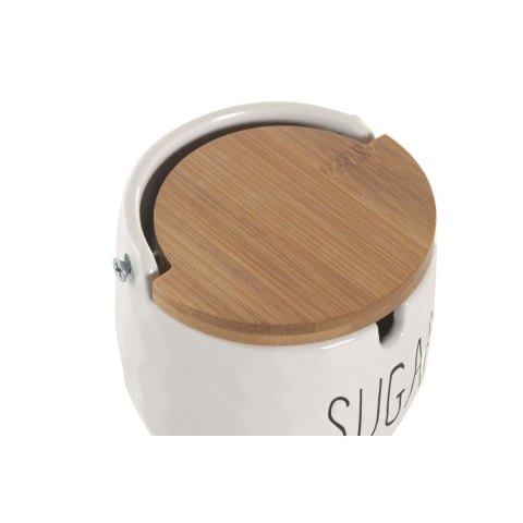 Pojemnik na Cukier Home ESPRIT Biały Naturalny Bambus Porcelana 10 x 10 x 9 cm