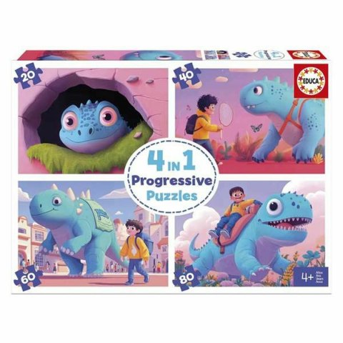 Zestaw 4 Puzzli Educa Dinosaurios Amistosos 20 Części 40 Części 60 Części 80 Części