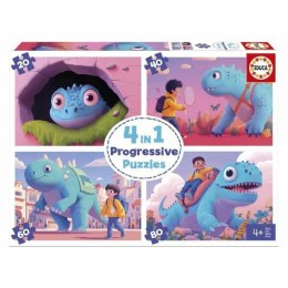 Zestaw 4 Puzzli Educa Dinosaurios Amistosos 20 Części 40 Części 60 Części 80 Części