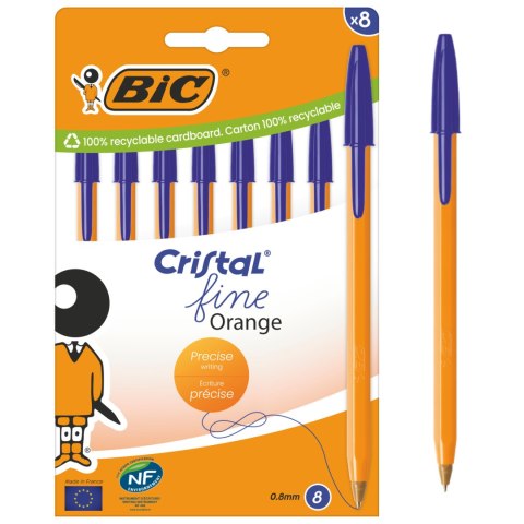 BIC Cristal Fine Orange Długopis Niebieski 8 sztuk