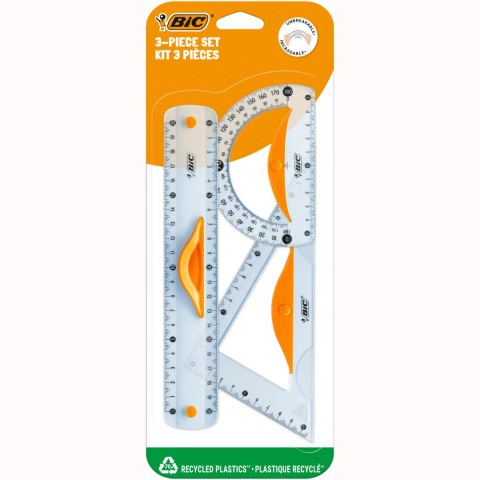 BIC Zestaw Geometryczny Linijka, Ekierka, Kątomierz 3 sztuki
