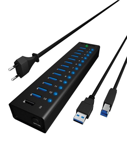 Hub USB ICY BOX IB-AC6113 USB 3.2 Gen 1 (3.1 Gen 1) Type-B 5000 Mbit/s Czarny