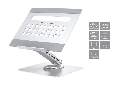 CONCEPTRONIC Uchwyt na laptopa ze stacją dokującą 7 w 1 srebrny