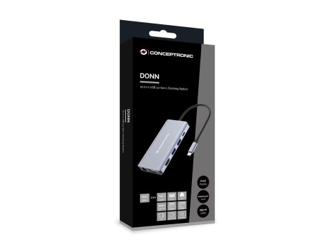 Conceptronic DONN20G stacja dokująca Przewodowa USB 3.2 Gen 1 (3.1 Gen 1) Type-C Szary