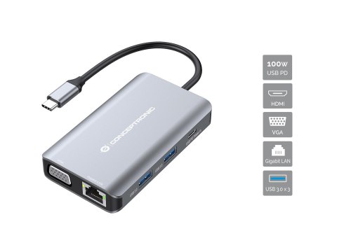 Conceptronic DONN21G stacja dokująca Przewodowa USB 3.2 Gen 1 (3.1 Gen 1) Type-C Szary