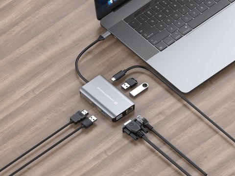 Conceptronic DONN21G stacja dokująca Przewodowa USB 3.2 Gen 1 (3.1 Gen 1) Type-C Szary