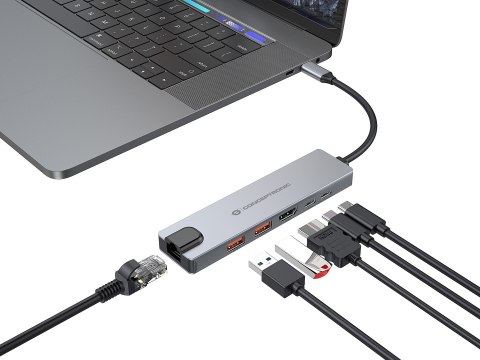 Conceptronic DONN29G stacja dokująca Przewodowa USB 3.2 Gen 2 (3.1 Gen 2) Type-C Szary