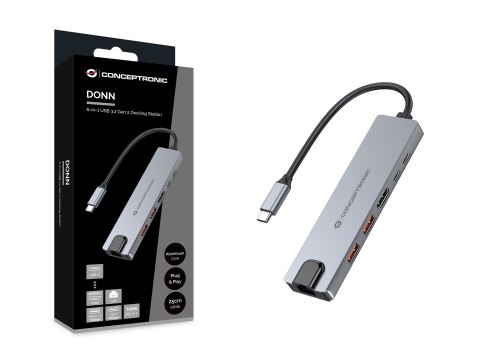 Conceptronic DONN29G stacja dokująca Przewodowa USB 3.2 Gen 2 (3.1 Gen 2) Type-C Szary