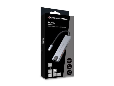 Conceptronic DONN29G stacja dokująca Przewodowa USB 3.2 Gen 2 (3.1 Gen 2) Type-C Szary