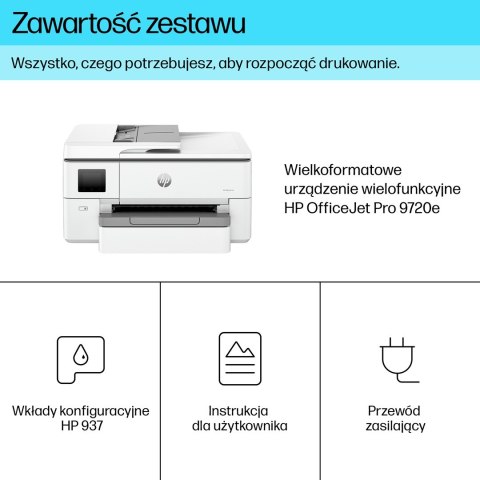 HP OfficeJet Pro 9720e Bezprzewodowe All-in-One W kolorze Drukarka, Drukowanie dwustronne; Kopiowanie, skanowanie