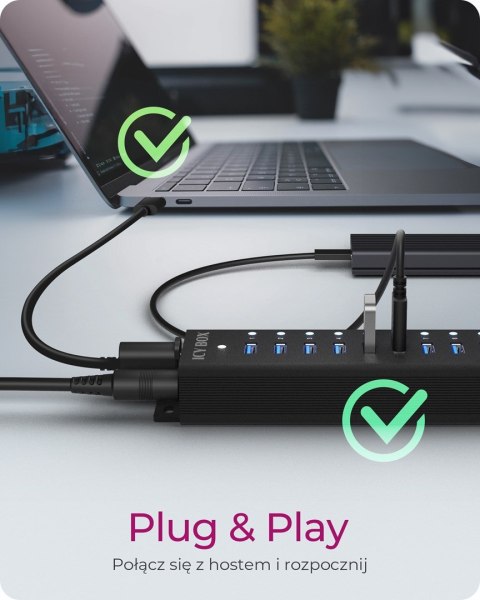 ICY BOX IB-HUB1717-U3 USB 3.2 Gen 1 (3.1 Gen 1) Type-A 5000 Mbit/s Czarny